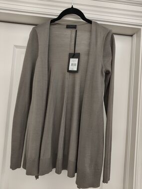 The White Company taupe open-front Swing Rib knit cardigan